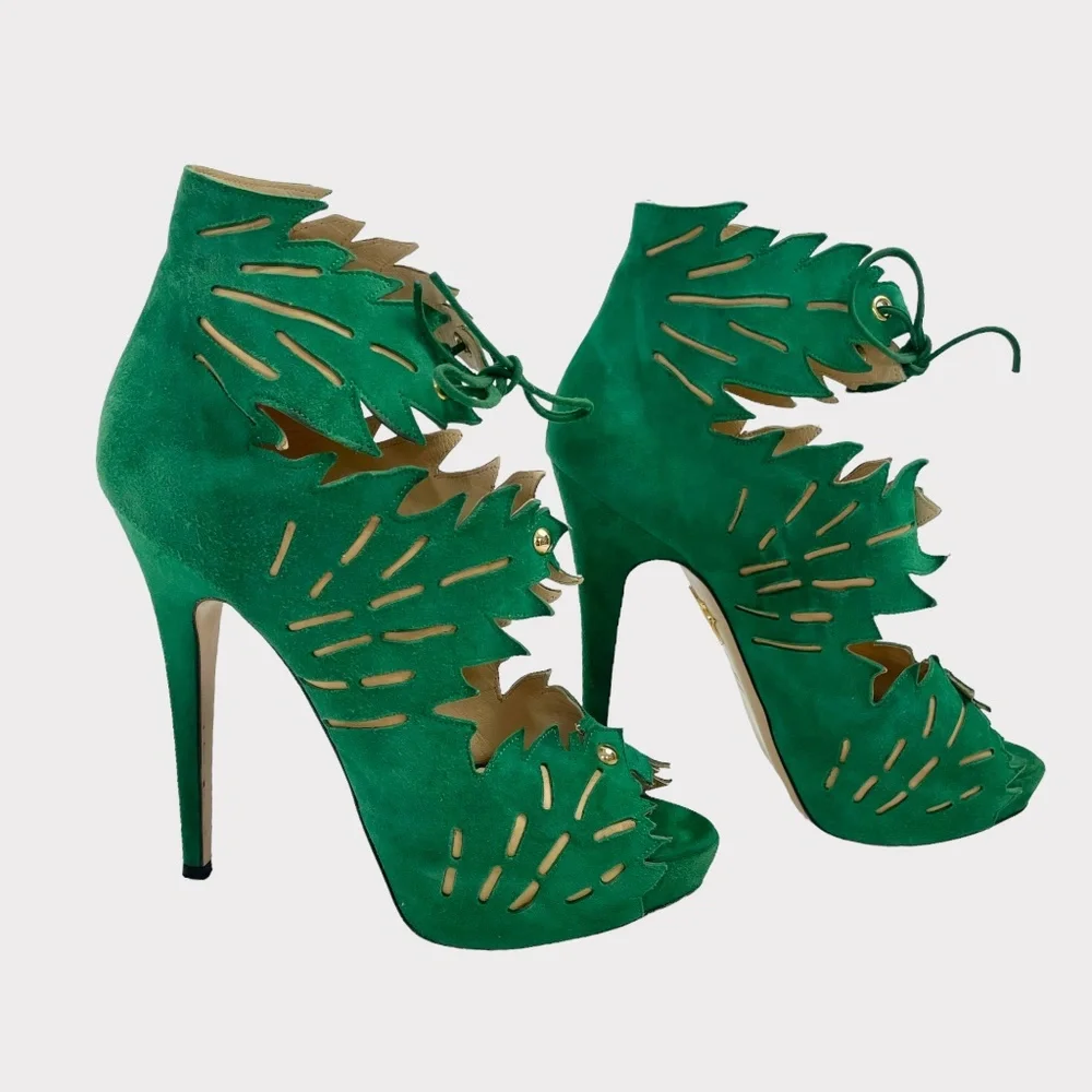 Charlotte Olympia Eve Green Tropical‎ Leaf Heels